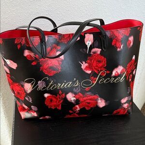 Victoria's Secret Black and Red Rose Tote